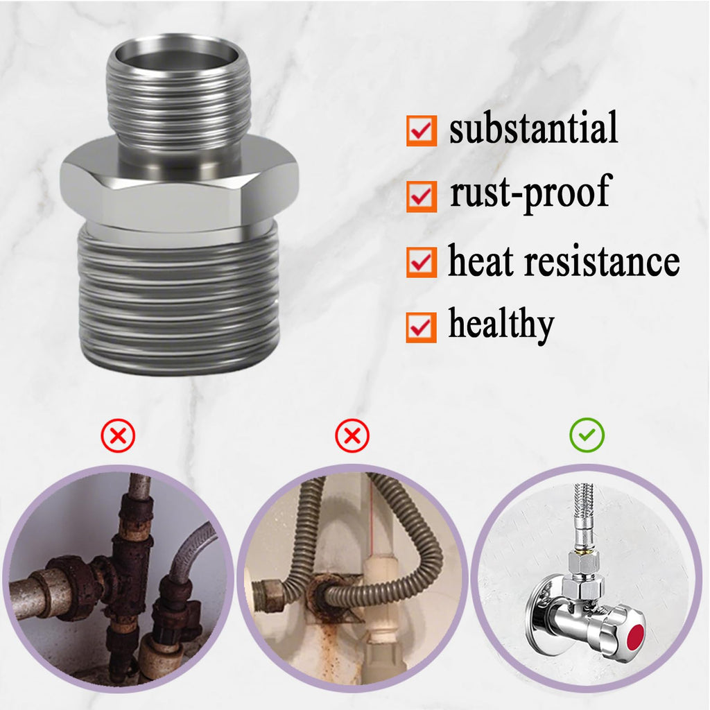 ENCMY 1/2 to 3/8 Water Line Adapter, Brass Compression reducer faucet fitting, 3/8 Male to 1/2 Male Water Hose Adapter for RV Kitchen, Pipe Connector with Teflon Tape and Filter gasket (4-Pack)