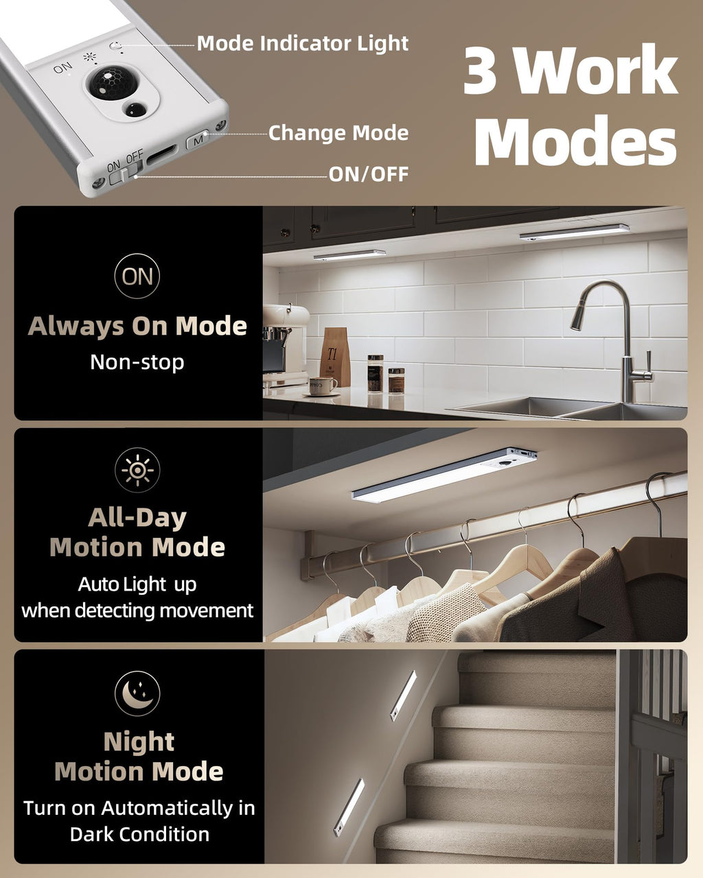 EZVALO 5-Pack Under Cabinet Lighting with Charging Station, 2400mAh Motion Sensor Light, LED Coutner Lights Wireless, 6500K Dimmable, Timer, Magnetic, with Remote Control for Kitchen, Closet, Stair
