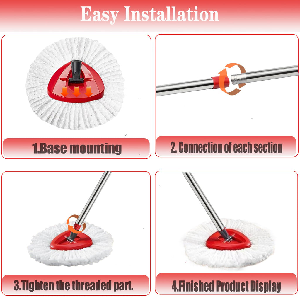 Fazlynyi Spin Mop Replacement Head Mop Replace Head Compatible with O Cedar EasyWring Spin Mop - 4 O-Ceda Mop Refills、30-58in Mop Handle and 1 Mop Base Combo Set, 2white