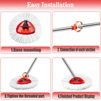Fazlynyi Spin Mop Replacement Head Mop Replace Head Compatible with O Cedar EasyWring Spin Mop - 4 O-Ceda Mop Refills、30-58in Mop Handle and 1 Mop Base Combo Set, 2white