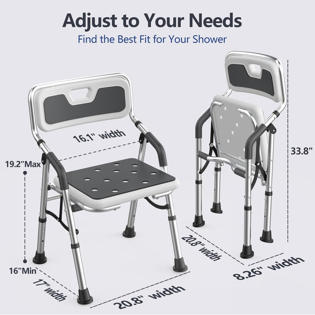 Foldable Shower Chair for Inside Shower with Arms and Back, Shower Chair for Elderly and Disabled with Adjustable Height,Folding Bath Chairs for Seniors,Quick-Assembly & Comfortable