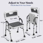 Foldable Shower Chair for Inside Shower with Arms and Back, Shower Chair for Elderly and Disabled with Adjustable Height,Folding Bath Chairs for Seniors,Quick-Assembly & Comfortable
