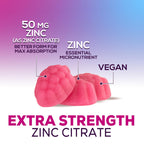 Zinc Gummies 50mg per Serving - Extra Strength Immune Support Antioxidant Gummy, Non-GMO & Gluten Free - Best Zinc Supplement for Skin Bone & Heart Health - Chewable Tasty Berry Flavor - 120 Gummies