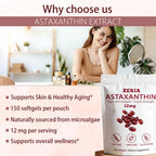 ZERIA Astaxanthin 12mg, Natural Microalgae Antioxidant for Eye, Skin & Immune Support - 150 Softgels