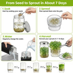 DWETG Sprouting Jar Kit, 2 Pack Wide Mouth Mason Jar Sprouter with Stainless Stee Screen Lids & Mess-Free Drip Covers Complete Indoor Microgreens Growing Kit Broccoli Alfalfa Gardening Gift