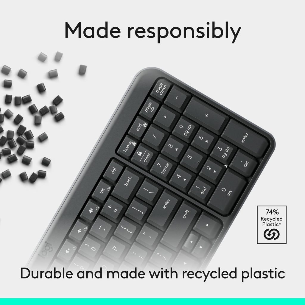 Logitech K250 Compact Wireless Bluetooth Keyboard with Number Pad, Graphite
