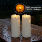 Raycare 8"x3" Outdoor Waterproof Flameless Candles with Remote and Timer, Battery Operated LED Electric Fake Pillar Candle for Christmas Home Wedding Decor, Ivory White, Set of 2