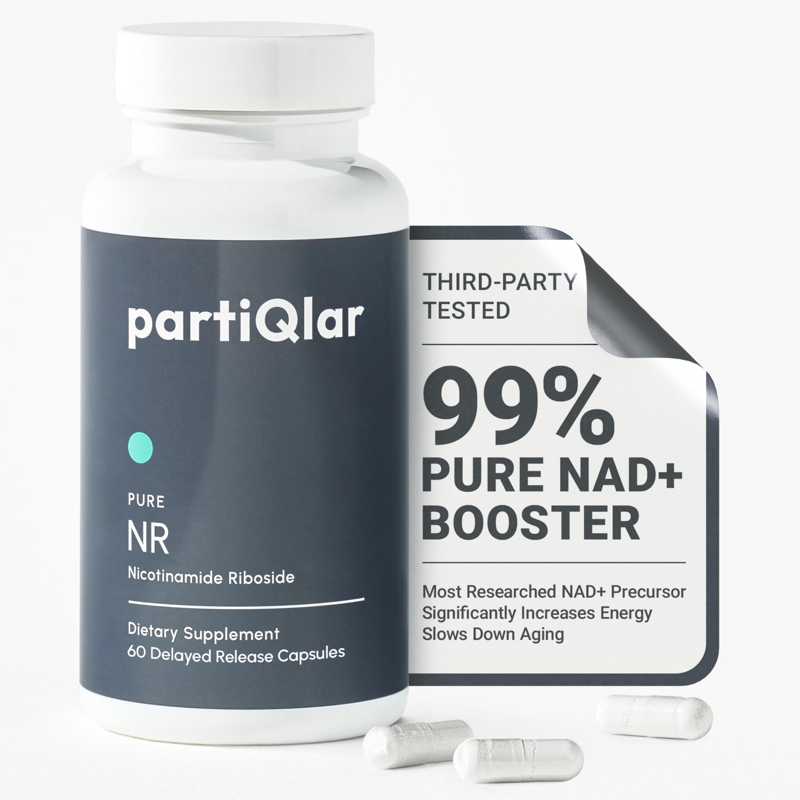 partiQlar Nicotinamide Riboside (NR) 500mg – NR Supplement for Cellular Health, Anti-Aging, Energy & Metabolism Support – 2-Month Supply (60 Capsules)