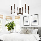 6-Light Farmhouse Chandelier for Dining Room Lighting Fixtures Hanging, Oil-Rubbed Bronze Dining Light Fixtures Industrial Chandelier for Bedroom, Foyer, Hall, Kitchen, Living Room and Entryway