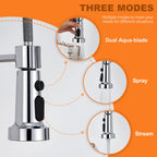 TIORIY Kitchen Faucet Head Replacement with 15 Adapters, 3 Function Pull Down Kitchen Faucet Spray Head, Pull Out Kitchen Sink Tap Sprayer Nozzle, Chrome, Plastic