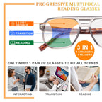 JO Progressive Multifocus Reading Glasses Men Women - No Line Progressive Reader Half-Rim for Mid-Near (Black/Tortoise, 2.50, x)