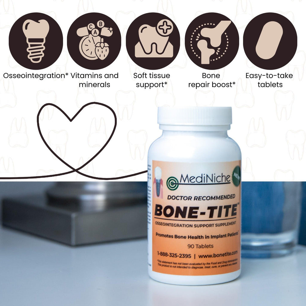 MediNiche Bone-Tite Osseointegration Support Supplement I Key Vitamins, Minerals, and Nutrients to Promote Dental Implant Support | 90 Tablets | Pack of 1
