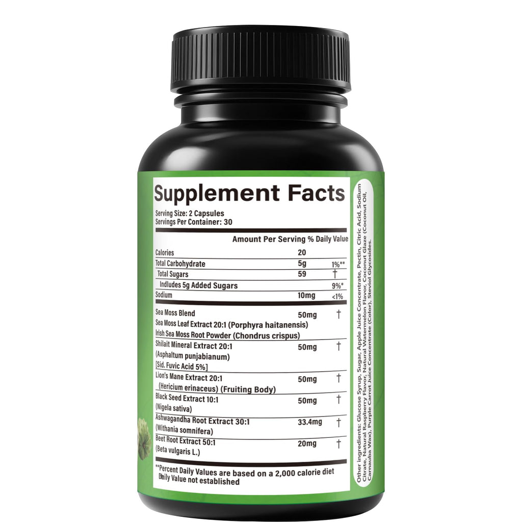 Soursop Capsules with 24-in-1 Herbal Blend - Includes Graviola, Shilajit, Sea Moss, Lions Mane, Turmeric, Ashwagandha, Ginger, Manuka Honey - Vegan, Non-GMO Dietary Supplement - 60 Capsules (01)