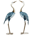 Outsunny Set of 2 Metal Crane Garden Statues 28.5" & 29", Blue & White
