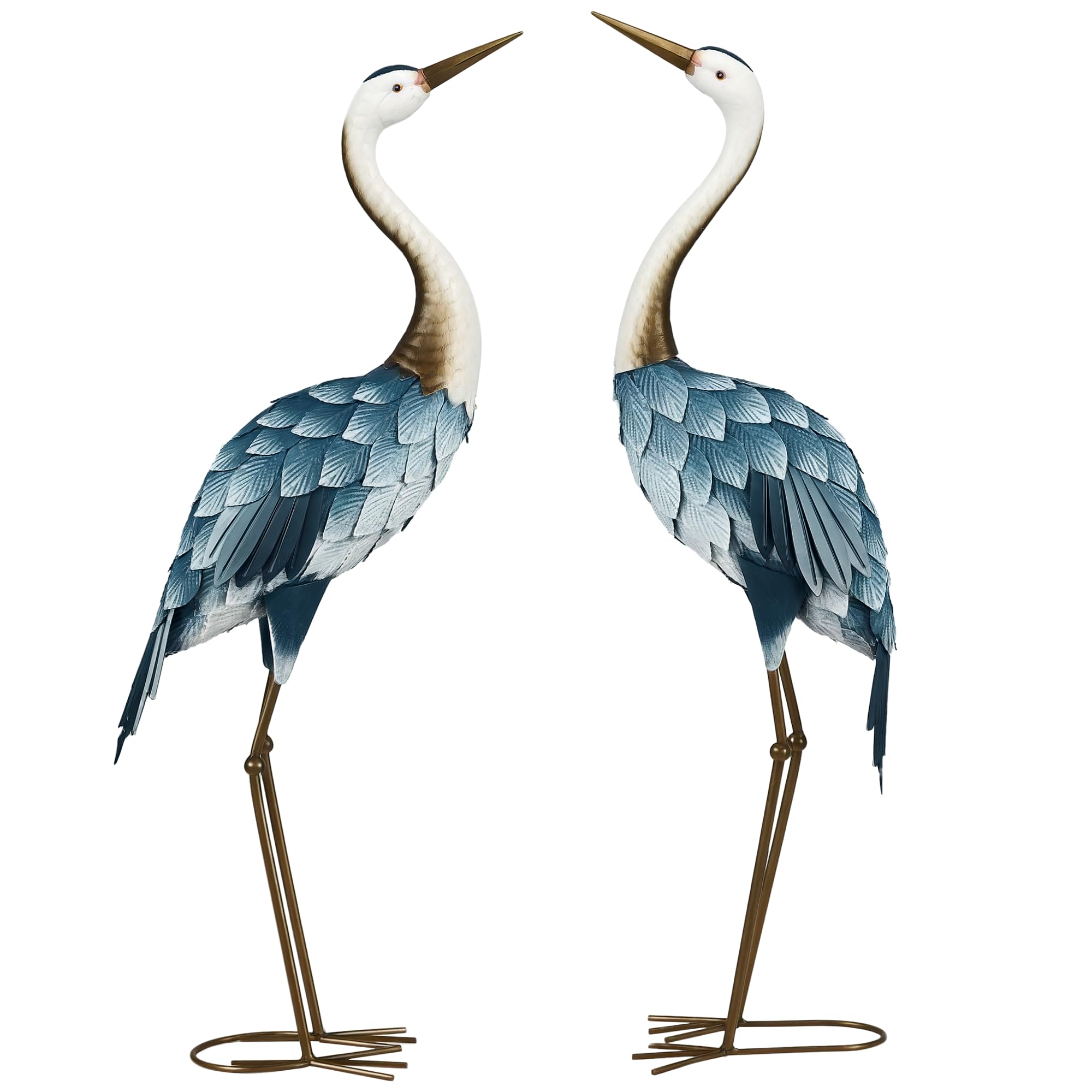 Outsunny Set of 2 Metal Crane Garden Statues 28.5" & 29", Blue & White