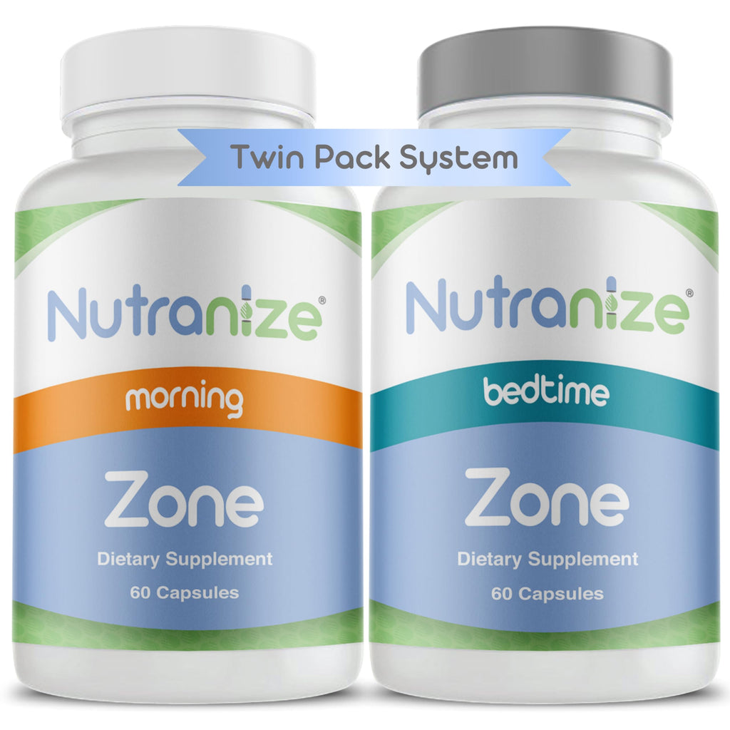 Nutranize Zone Twin-Pack Supplement System - Pharmacist-Designed Morning & Bedtime Capsules with Magnesium Glycinate, Vitamin D3, K2 MK7, Methylfolate, Chromium, Melatonin - 30 Day Supply (120 Count)