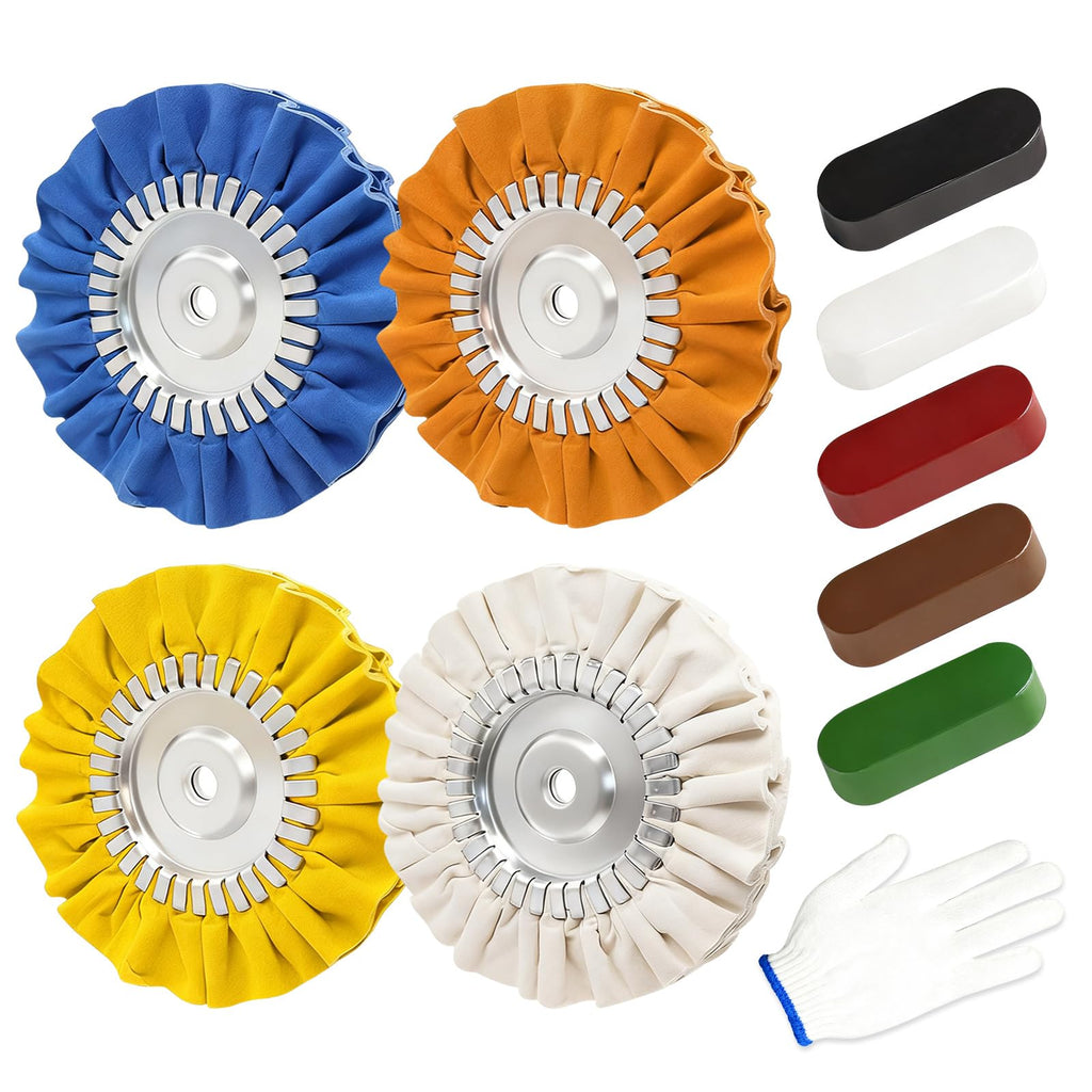 Tnisesm 10Pcs 8" Airway Buffing Wheel, Aluminum Polishing Kit in Diameter 5/8 inch Arbor Hole, Metal Polishing Wheel for Angle Grinder
