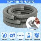 Poolvio 1.5" x 59" Above Ground Pool Hoses, 3-Pack, Gray- Heavy Duty UV Resistant Leak-Proof Replacement Hoses with 6 Metal Thumb Clamps, Perfectly Fits Intex Filter Pumps & Pool Surface Skimmers