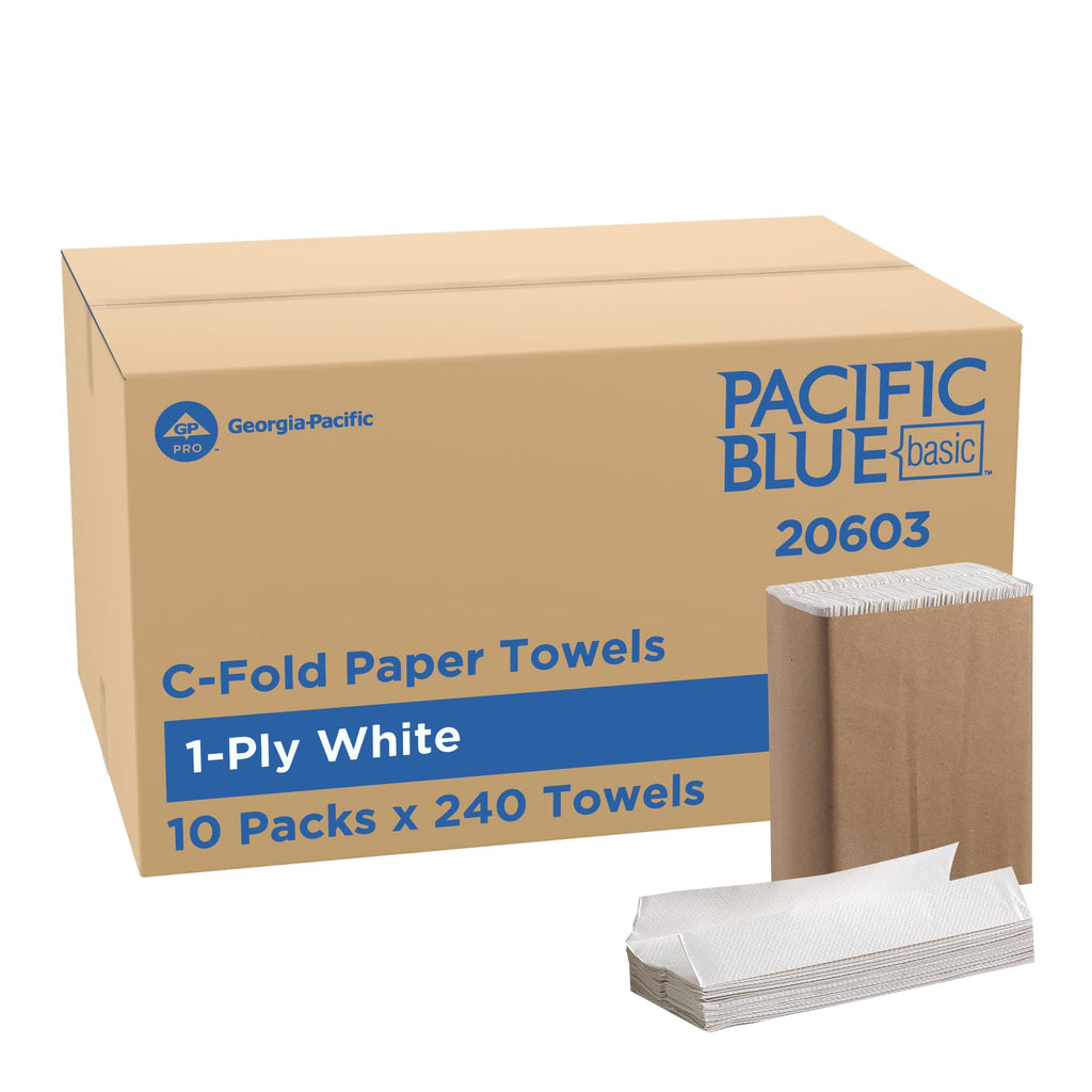 Pacific Blue Basic by Georgia-Pacific PRO C-Fold Paper Towels, White, 10.1” x 12.7” (LxW), 240 Towels Per Pack, 10 Packs Per Case, 20603