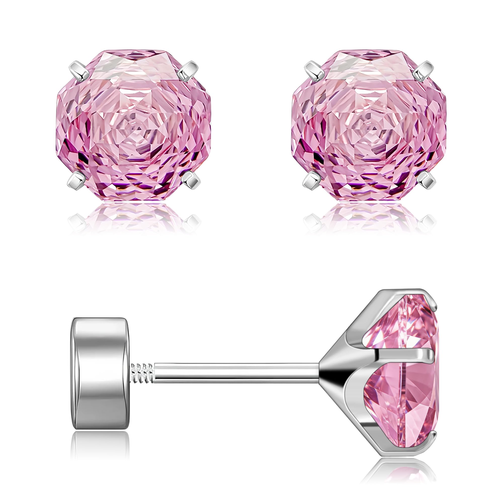 GUIJUEYE Implant Grade Titanium Rose Cut CZ Earrings for Sensitive Ears