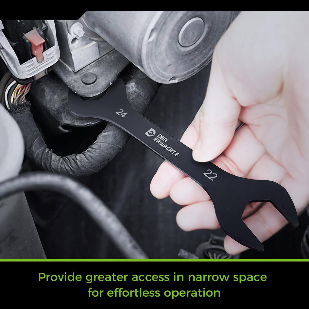 Der Erwachte Super-Thin Open End Wrench Set, Metric, 8-Piece,6mm to 24mm, Black Electrophoretic Coating, with Rolling Pouch