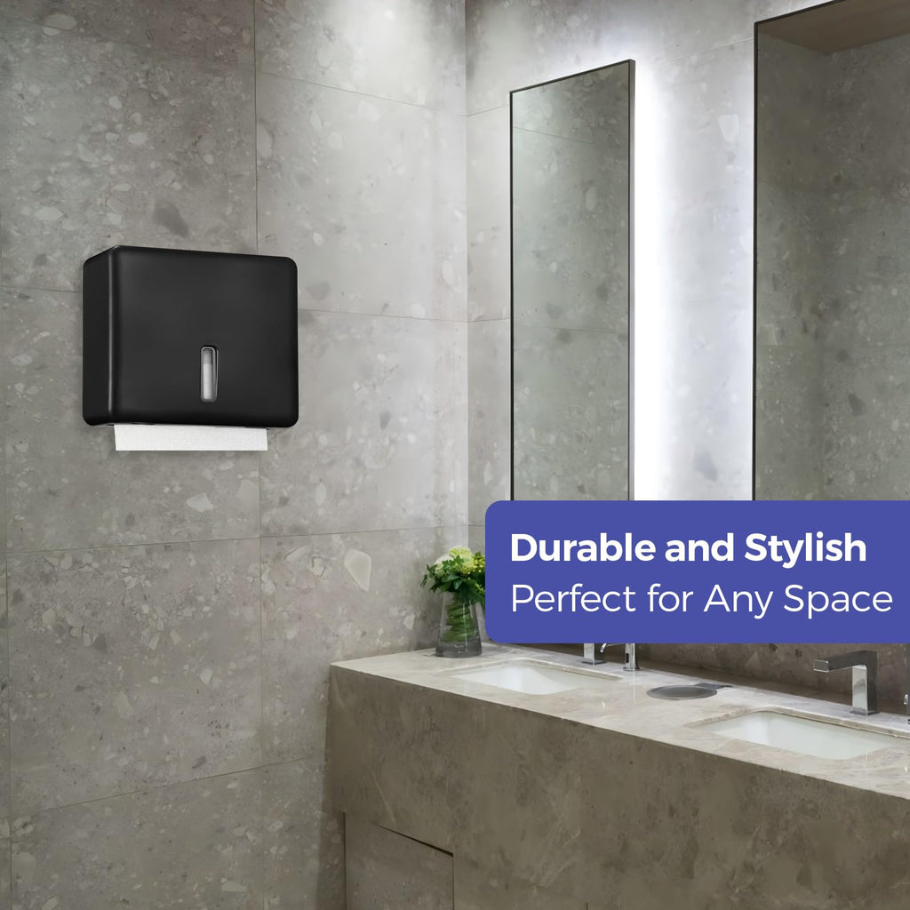 Stardrix Multifold Paper Towel Dispenser Wall Mount (Black) – Large Capacity C-Fold, Trifold, and Folded Commercial Hand Towels Holder for Bathroom & Restroom – Adhesive or Screw Mounted