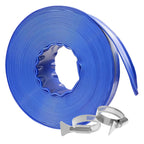 Poolvio Backwash Hose 1-1/2" x 50 ft, Blue Lay-Flat PVC Discharge Hose with 2 Stainless Steel Thumb Screw Clamps, Leak-Free for Swimming Pool Filter Cleaning, Flooded Area, Pond Draining
