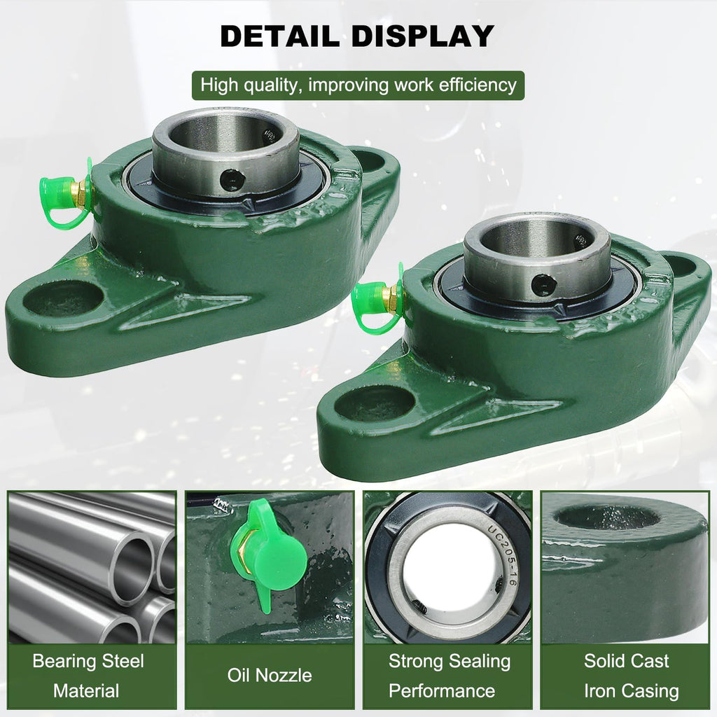 2 Pack UCFL205-16 Pillow Block Bearing, Flange Mount Ball Bearing Unit, 1" Bore, 2-Bolt Flange, Self Aligning Cast Iron Housing, Set Screw Locking Style Flange Pillow Block Bearing (UCFL205)