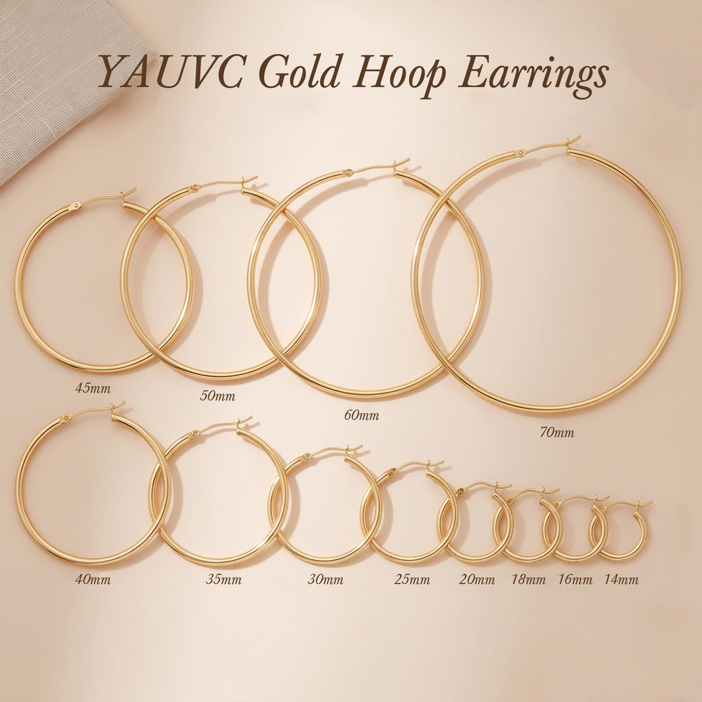YAUVC 14K Gold Hoop Earrings for Women 14K Gold Earrings for Women 25mm