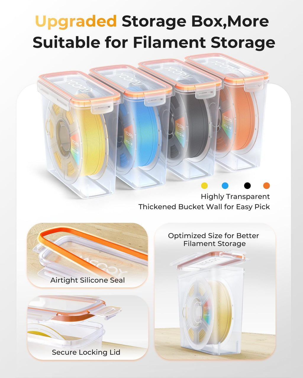 YOOPAI Pro Filament Storage Box – Precision-Fit Airtight Container for Single 1KG Spools, Flat-Lid Design for Stable Stacking, Premium Desiccant Moisture Control, 3D Printer Filament Storage 8 Pack