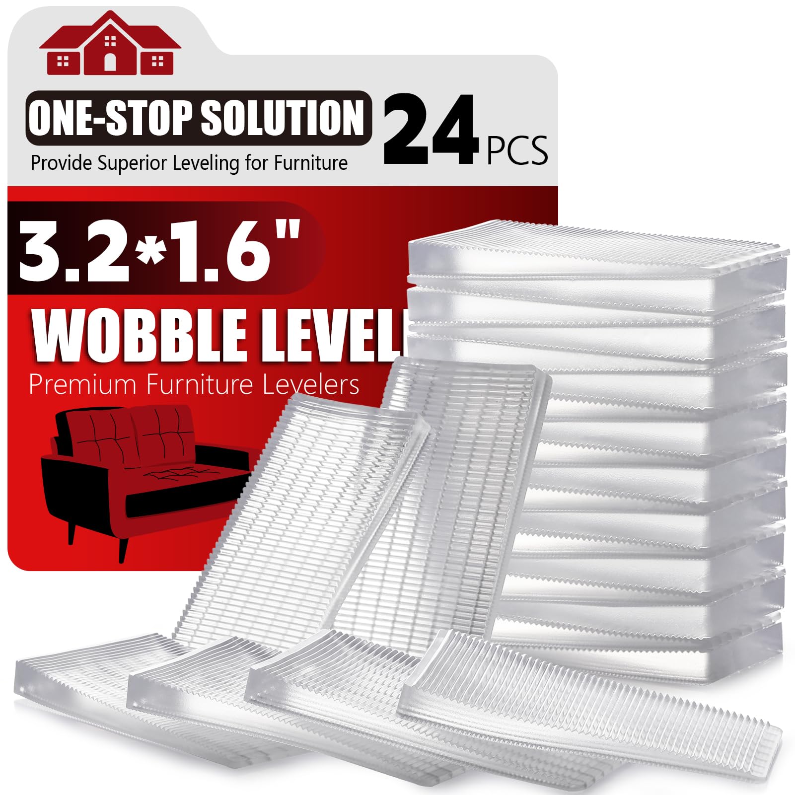Flexible Plastic Shims 24pcs Kit Size Variety | Clear Leveling Kit for Home Improvement | Furniture Leg Stabilizers | Table & Toilet Shims - Trim-to-Fit Wedges | Stackable Design | Furniture Levelers