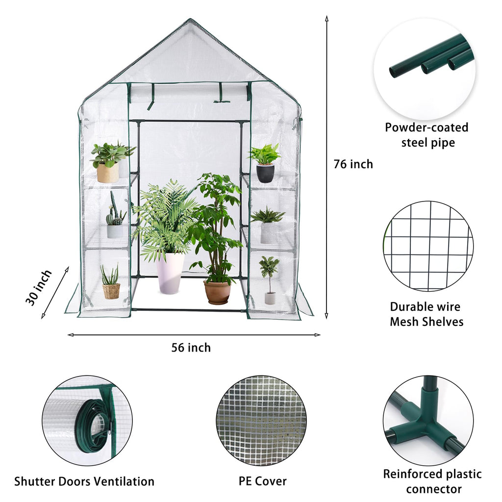 56x30x76 Walk-in Greenhouse for Outdoors, Portable Plant House with Shelves