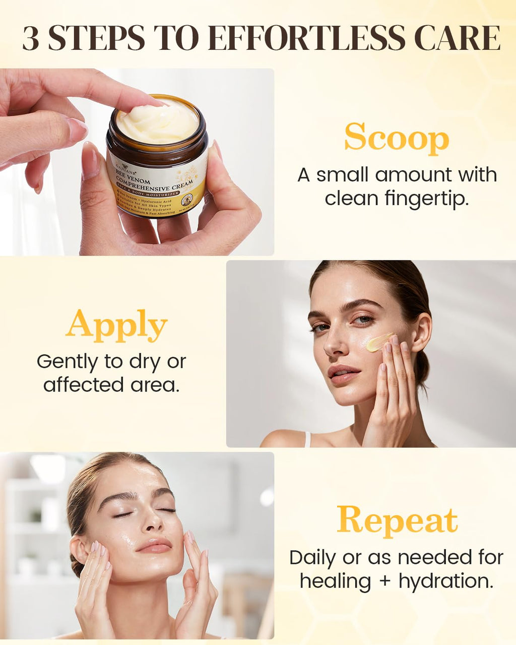 GAJUANR Bee Venom Moisturizing Cream, All-in-One Nourishing Moisturizer with Hyaluronic Acid, Firming & Hydrating Face and Body Cream, Natural Gentle Formula for All Skin Types (60g * 2PCS)