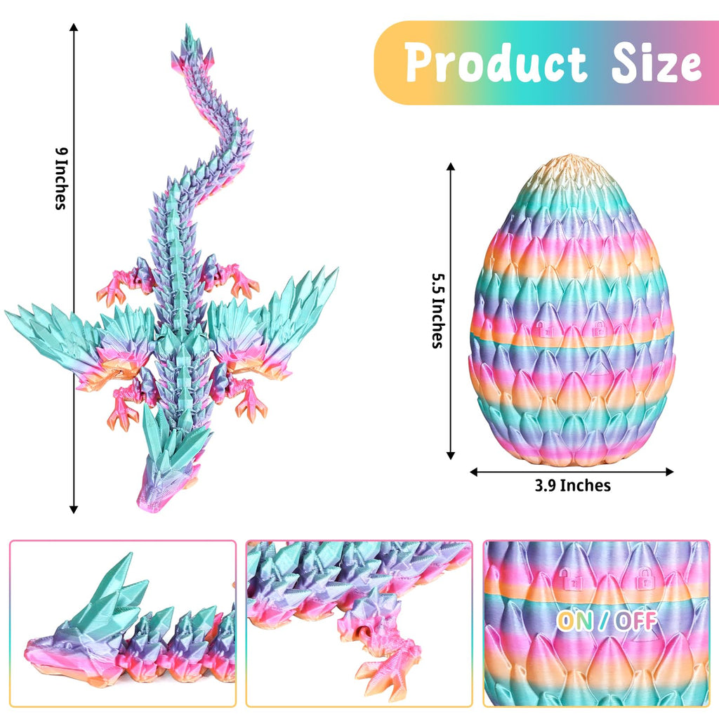 Mydhall 3D Printed Flying Dragon Egg with Articulated Dragon Inside – Toys&Gifts for Kids,Home Decor,Creative Ornaments,Birthday,Easter (Rainbow,Medium)