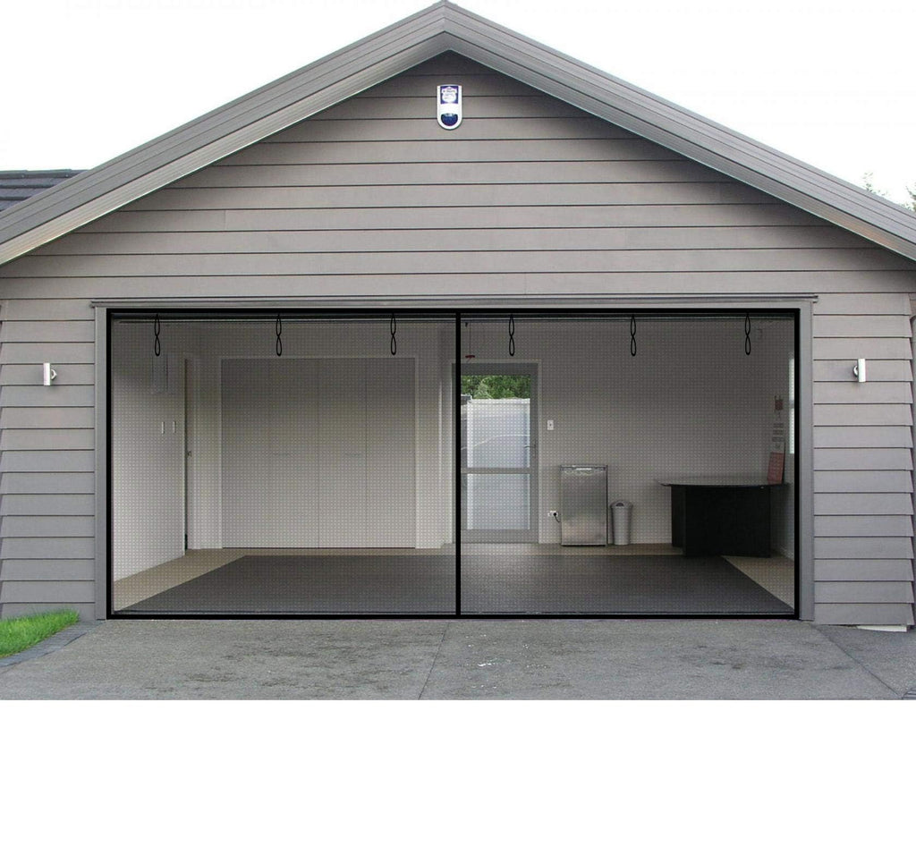 Garage Screen Doors for 2 Car Garage, 16x8 Ft Magnetic Closure Heavy Duty Weighted Bottom Screen Self Sealing Fiberglass Mesh Retractable Net - Easy Assembly & Pass-Through Black