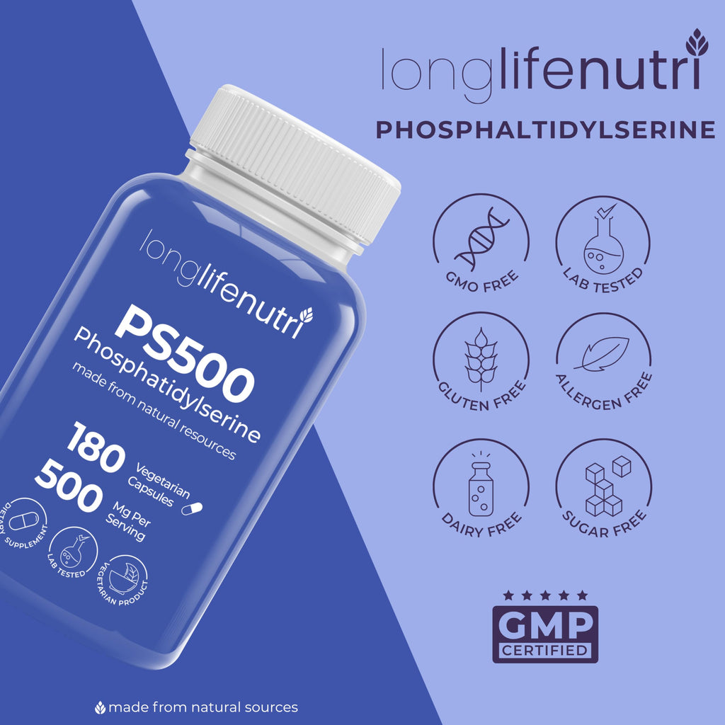 Phosphatidylserine Pure 500mg – 180 Vegetarian Pills, 3-Month Supply, Supplement for Strengthening Memory, Focus & Cognitive Function, Made in USA, Lab Tested, Non GMO