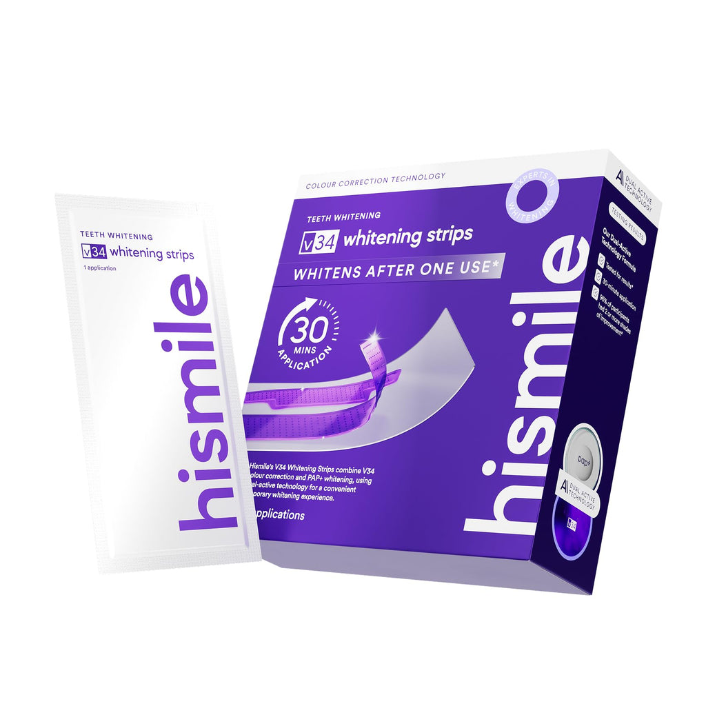 Hismile V34 Whitening Strips, Teeth Whitening Strips, Purple Tooth Whitening, Purple Whitening Strips, Tooth Stain Treatment, Combining Whitening and Colour Correction