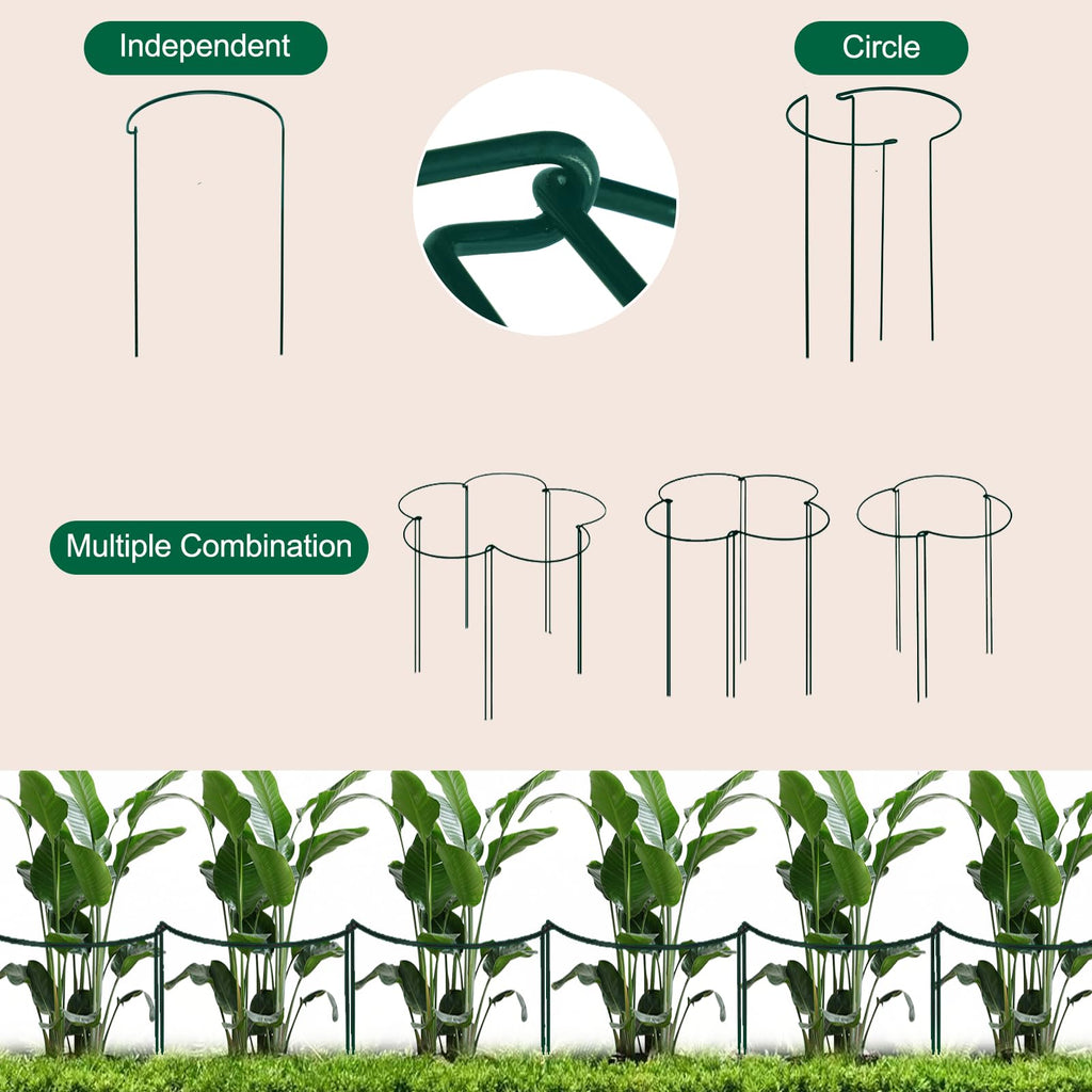 Tall Heavy-Duty 24in Plant Support Stakes - 8 Pack Adjustable Peony Cages & Supports for Outdoor Plants, Half-Round Garden Stakes for Hydrangea, Roses with Extension Stakes