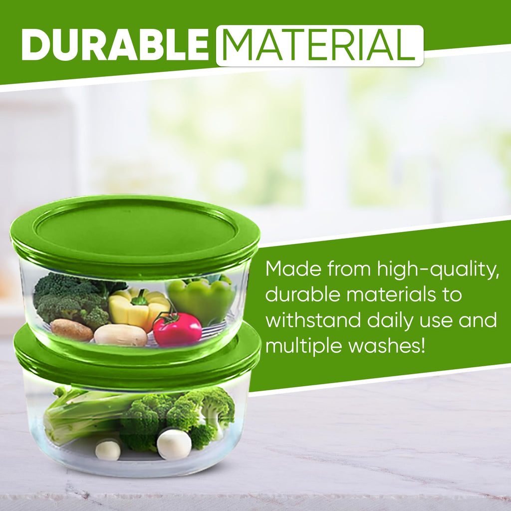 Replacement Lids for Pyrex Containers Round Glass Food Plastic (2) 2-Cup (2) 4-Cup (2) 7-Cup (Green)
