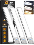 Under Cabinet Lighting Wireless, Rechargeable 10inch Motion Sensor Light Indoor, 3 Color Closet Light Battery Operated with LED Power Display, Magnetic Under Counter Lights for Kitchen, Home (3Pack)