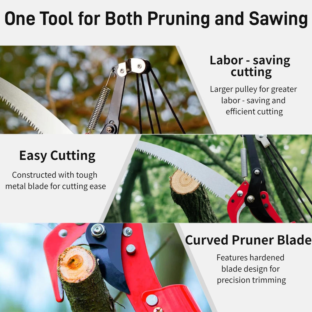 Pole Saws for Tree Trimming - 14FT Dual-Pulley Tree Pruner, Tree Trimmers Long Handle Pruner, Manual Pole Saw for Yard & Garden, Gardening Hand Tools