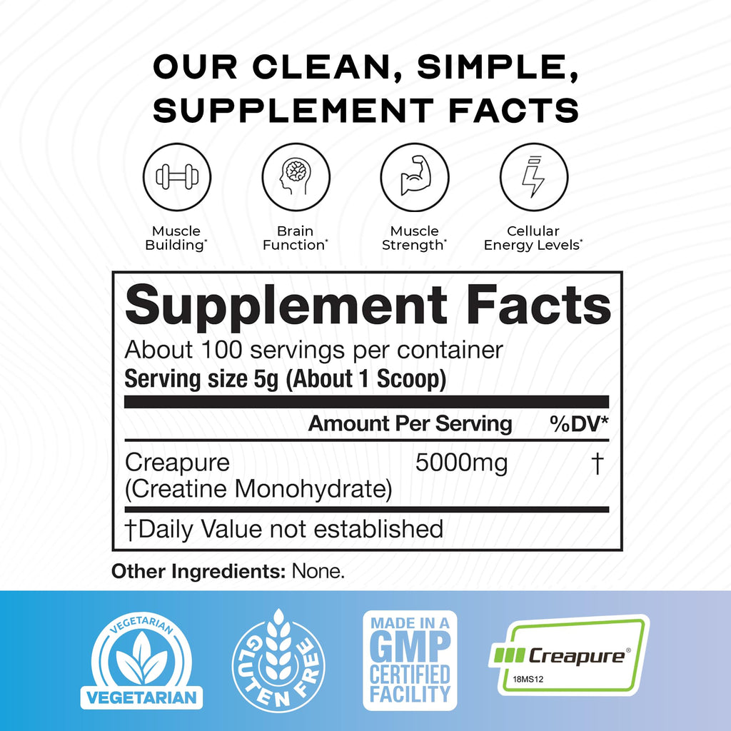 Muscle Feast Creapure Creatine Monohydrate Powder, Vegan Keto Friendly Gluten-Free, Mass Gainer, Muscle Recovery Supplement and Trusted Creatine for Muscle Growth, Creatine Powder, Unflavored, 500g