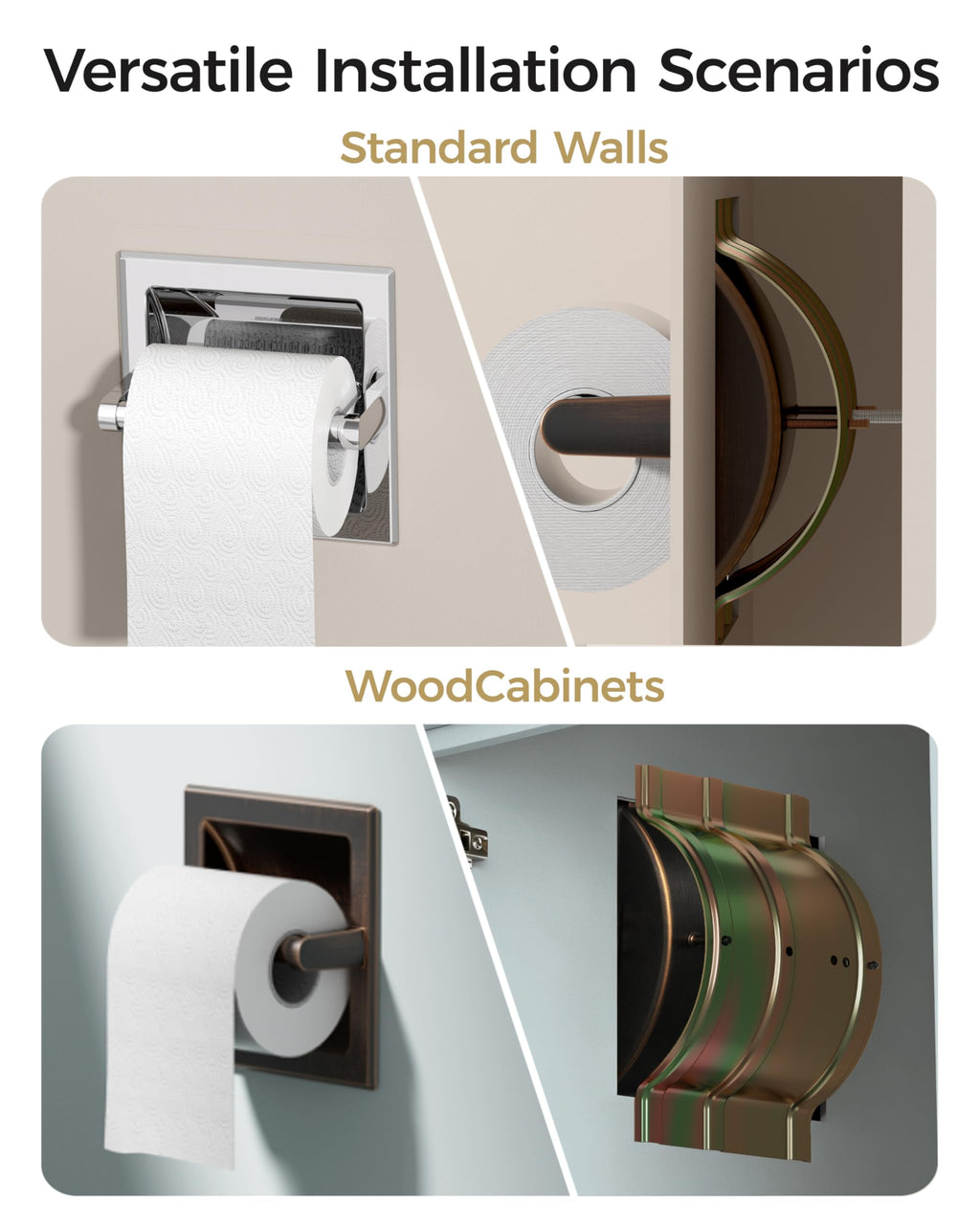 WZKALY Recessed Oil Rubbed Bronze Toilet Paper Holder, Wall Mounted Heavy Duty Pivoting Toilet Paper Roll Holder with Rear Mounting Bracket in Wall, Easy lnstallation, Stainless Steel ORB
