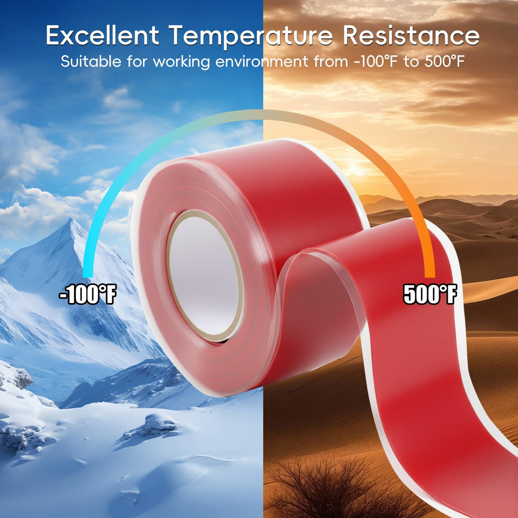 Anyknow 4-Pack Red Self Fusing Silicone Tape (40 Ft Total) - High Visibility Electrical Insulation Tape - Waterproof Rubber Grip Wrap for Tools & Sport Handles - Heat Resistant & Easy-Peel Liner