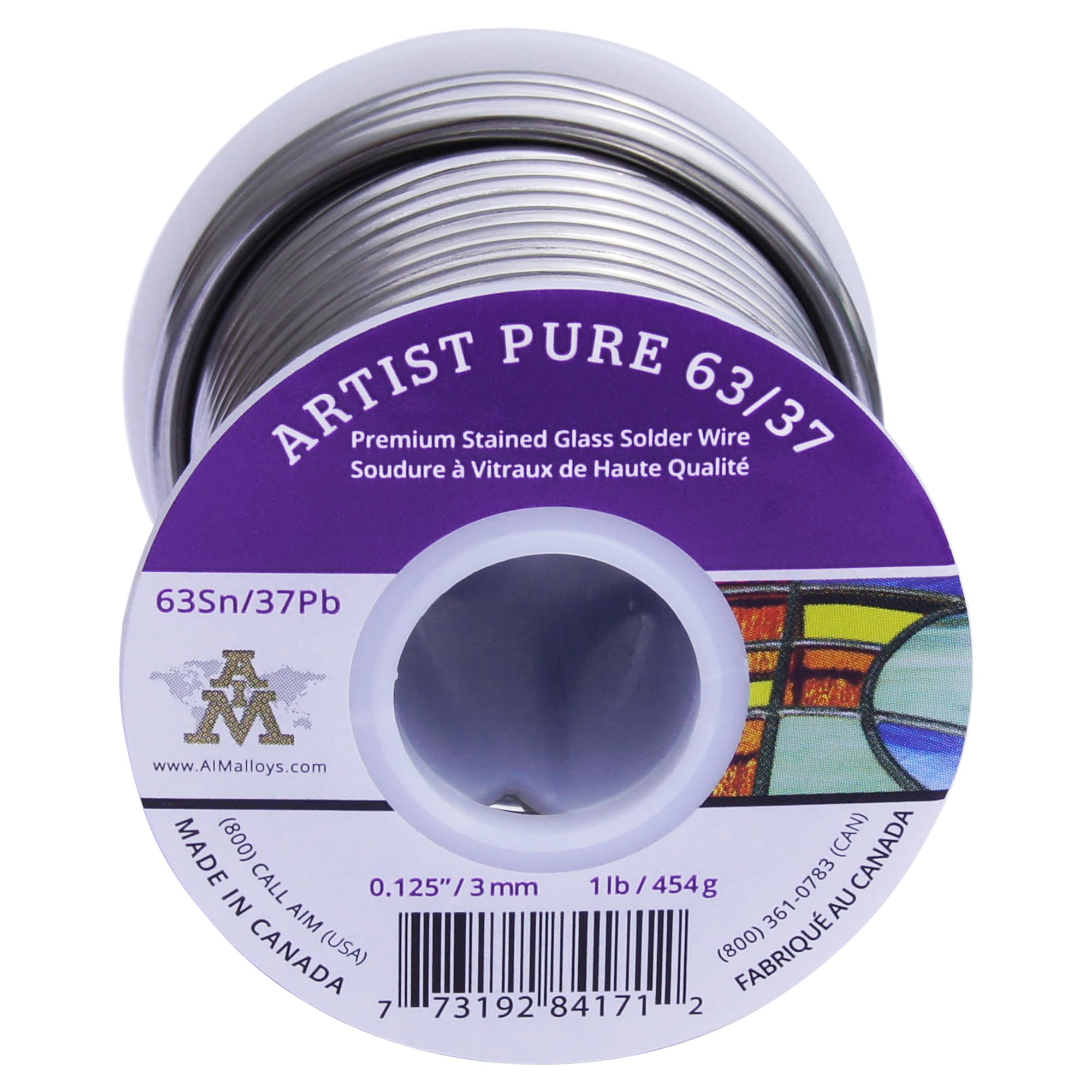 AIM Artist Pure 63/37 Stained Glass Solder, 0.125inch, 1lb (3mm / 454g)