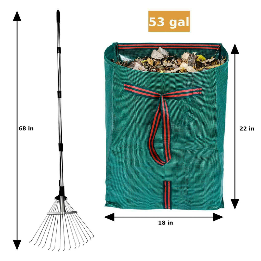 RISETEX Leaf Rake with 53 Gal Leaf Bags, Expandable Heavy Duty Metal Set