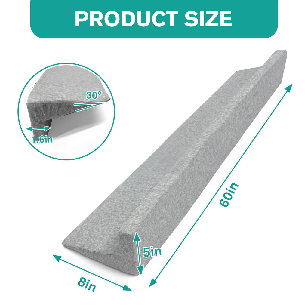 Wibeelee 60"x8"x5" Bed Wedge Pillow for Headboard Bed Wedge Gap Filler Cover 1.5-inch Gaps Mattress Wedge Gap Filler to Stop Items Falling Down(Grey)