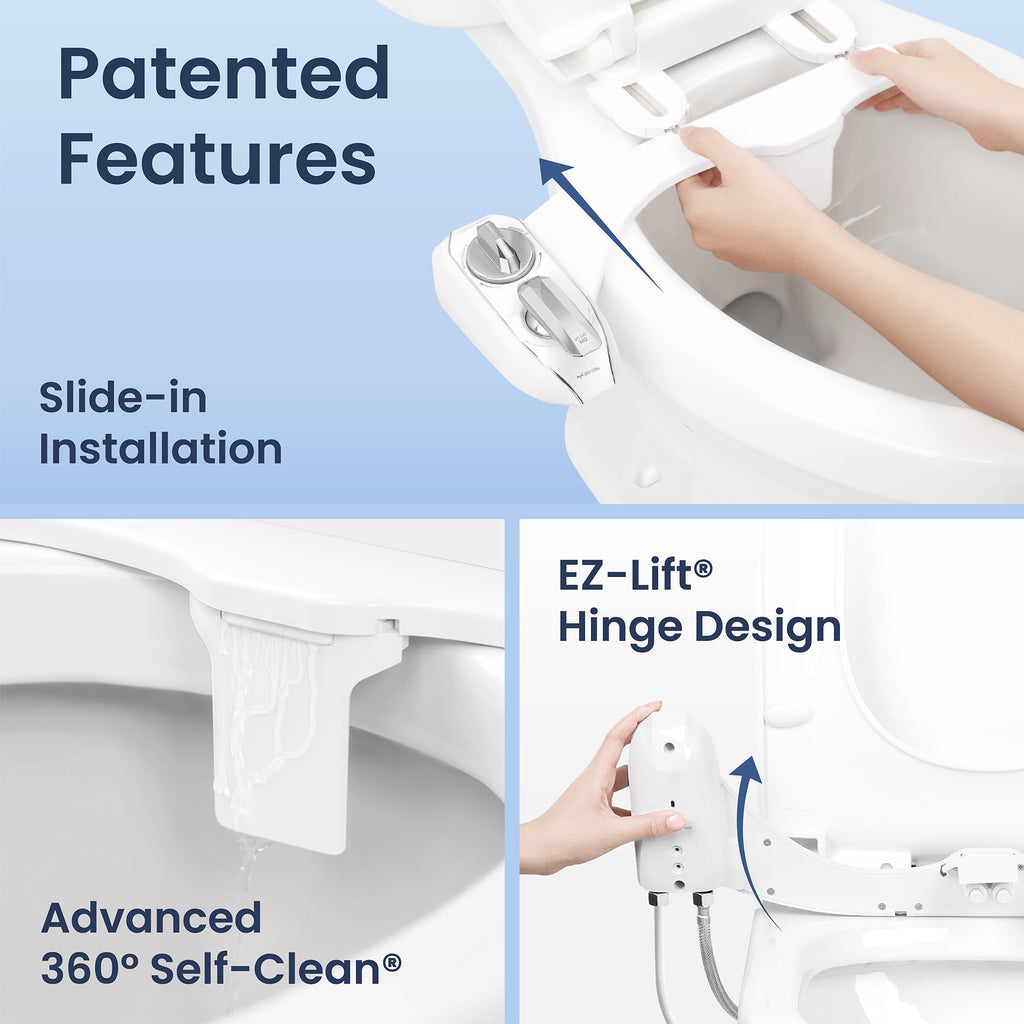 LUXE Bidet NEO 320 Plus - Warm Water, Dual Nozzle, Non-Electric Bidet Attachment for Toilet Seat, Patented Slide-In Install, 360° Self-Clean, EZ-Lift to Clean, Feminine & Rear Wash (Gold)
