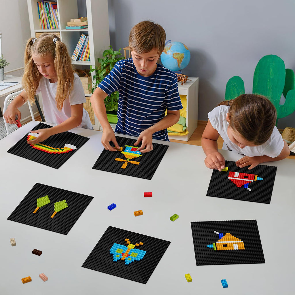 Pokiiulk Classic Baseplates, Peel and Stick Base Plates for Building Bricks, Compatible with Major Brands, Self-Adhersive Base for Bricks 10" x 10", 6 Pack Black…