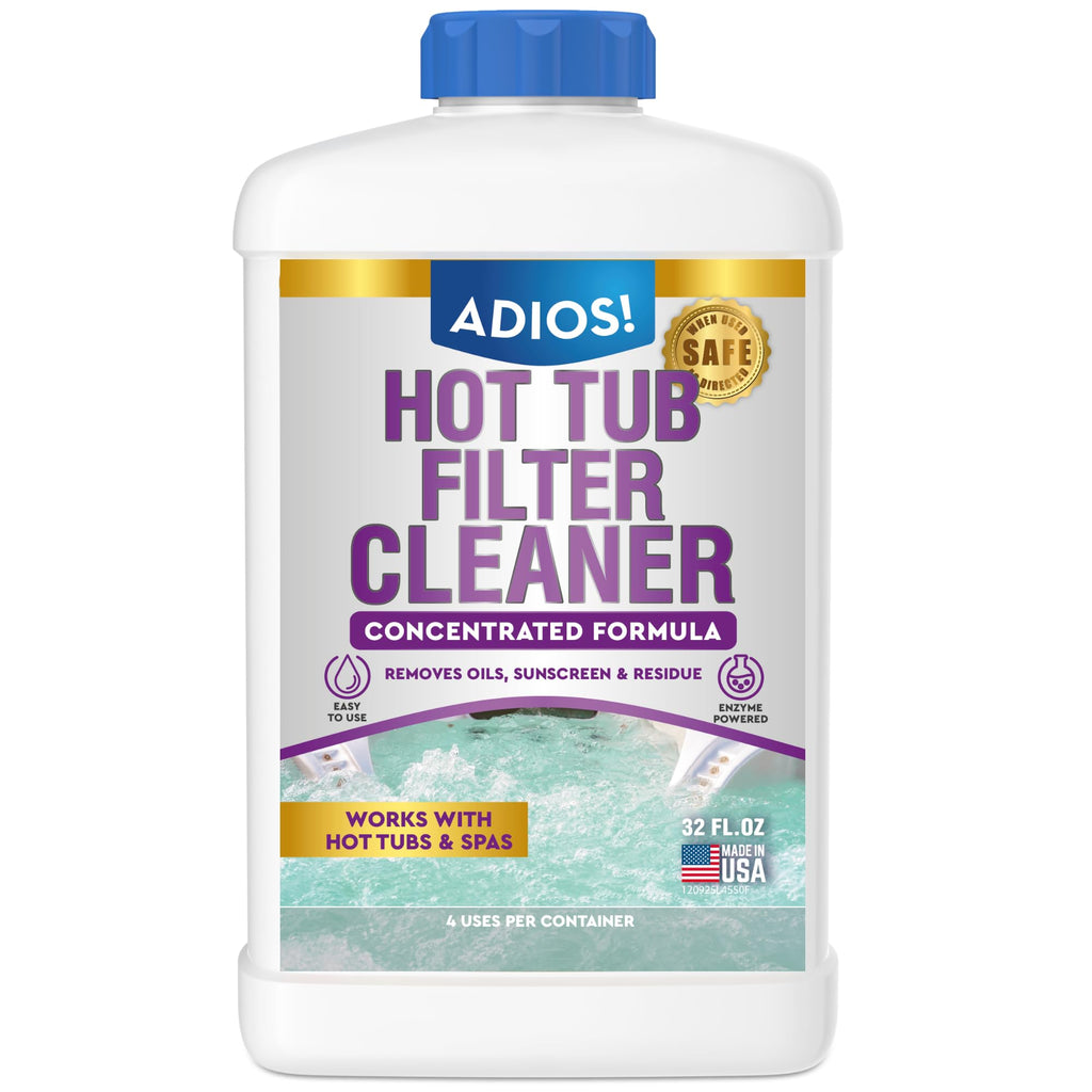 Adios! Hot Tub 4X Filter Cleaner for Spas – Deep Cleaning Soaking Solution Dissolves Grease and Grime, Unclogging and Restoring Water Flow (32oz)